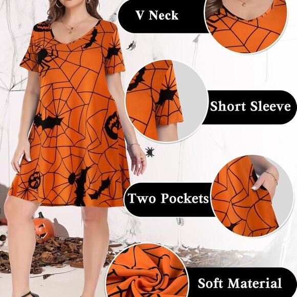 Women's Plus Size T Shirt Dress Casual Summer Short Sleeve V Neck Pockets - Picture 4 of 6